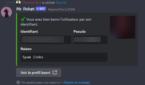 Résultat de la commande /banid